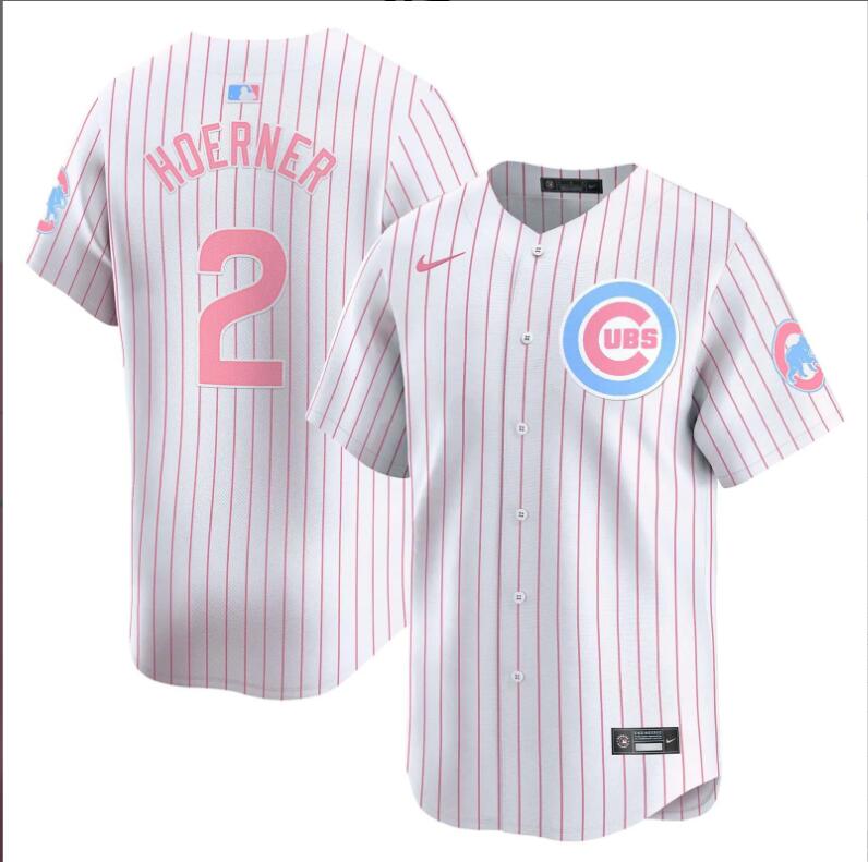 Men Chicago Cubs #2 Hoerner white with red strips 2024 Nike MLB jersey